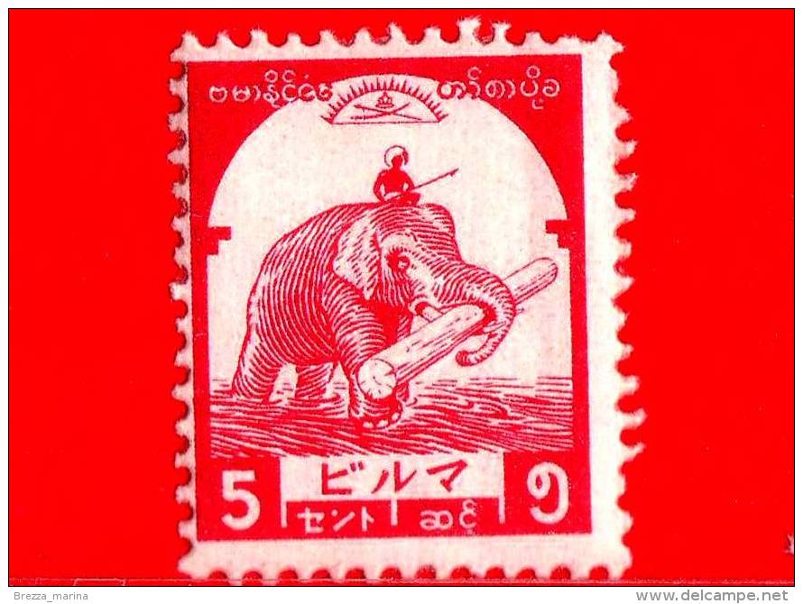 BURMA - Myanmar (Birmania)  - Occupazione Giapponese - 1943 - Elefante Trasparta Legname - 5 - Scott 2N44 - Myanmar (Burma 1948-...)