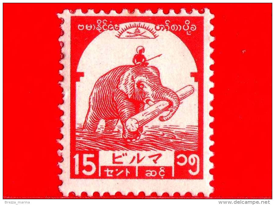 BURMA - Myanmar (Birmania)  - Occupazione Giapponese - 1943 - Elefante Trasparta Legname - 15 - Scott 2N45 - Myanmar (Birma 1948-...)