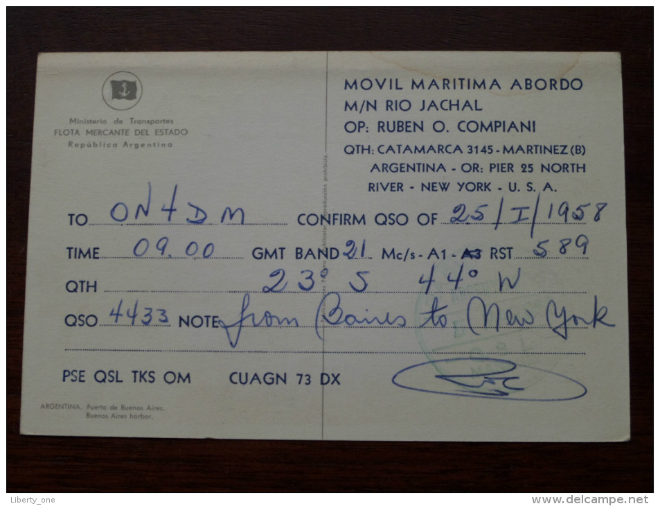 ARGENTINA ( LUOAC ) CB Radio - MOVIL MARITIMA ABORDO M/N RIO JACHAL 1958 ( Zie Foto Voor Details ) - Radio Amateur