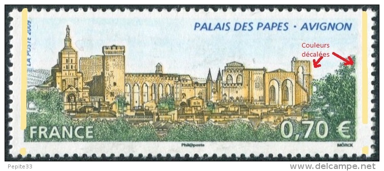 FRANCE 2009 - YT N° 4348 MNH ** (Variété Pos 10) 2 Bdes PHOSPHORE BRISÉES - PALAIS DES PAPES AVIGNON (VOIR EXPLICATIONS) - Unused Stamps