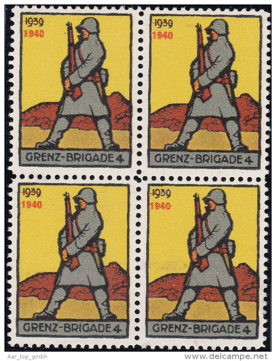 Schweiz Soldatenmarke 1939/40 Grenz-Brigade 4 Viererblock ** Postfrisch - Vignetten