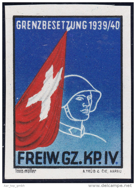 Schweiz Soldatenmarke 1939/40 Freiwillige Grenztruppen Freiw.GZ.KP.IV. Geschnitten * Falz - Vignetten