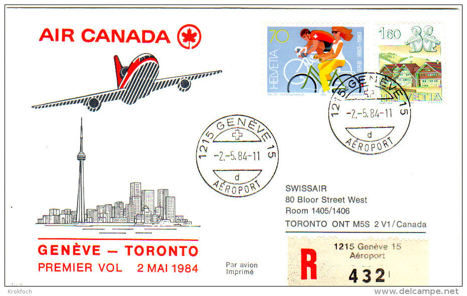 Genève Toronto 1984 Via Air Canada - Inaugural Flight - 1er Vol Erstflug - Suisse - - First Flight Covers