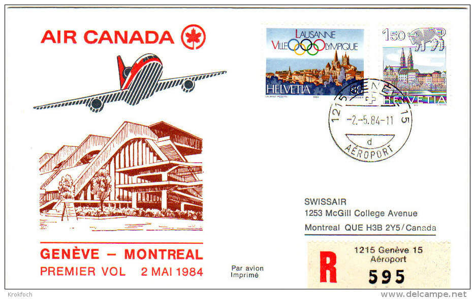 Genève Montreal 1984 Via Air Canada - Inaugural Flight - 1er Vol Erstflug - Suisse - - First Flight Covers