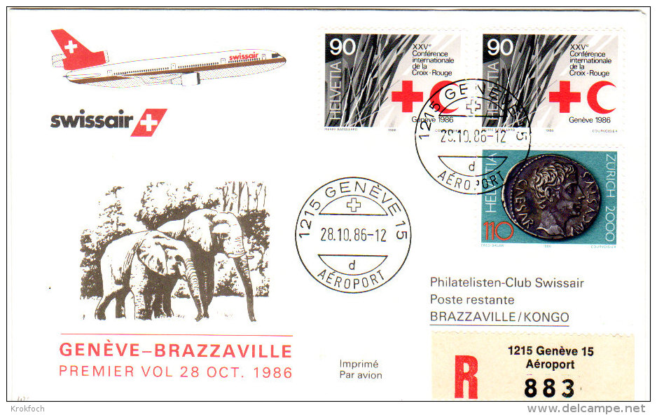 Genève Brazzaville 1986 Via Swissair - Inaugural Flight - 1er Vol Erstflug - Congo Suisse - First Flight Covers