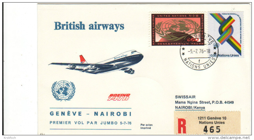 Genève ONU UNO Nairobi 1976 Via Boeing British Airways - Inaugural Flight - 1er Vol Erstflug - Kenya Suisse - Kenia (1963-...)