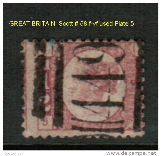 GREAT BRITAIN    Scott  # 58 F-VF USED PLATE 5 - Oblitérés