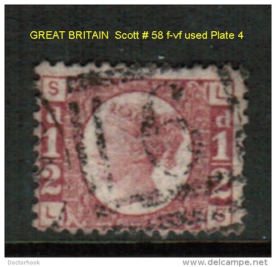 GREAT BRITAIN    Scott  # 58 F-VF USED PLATE 4 - Oblitérés