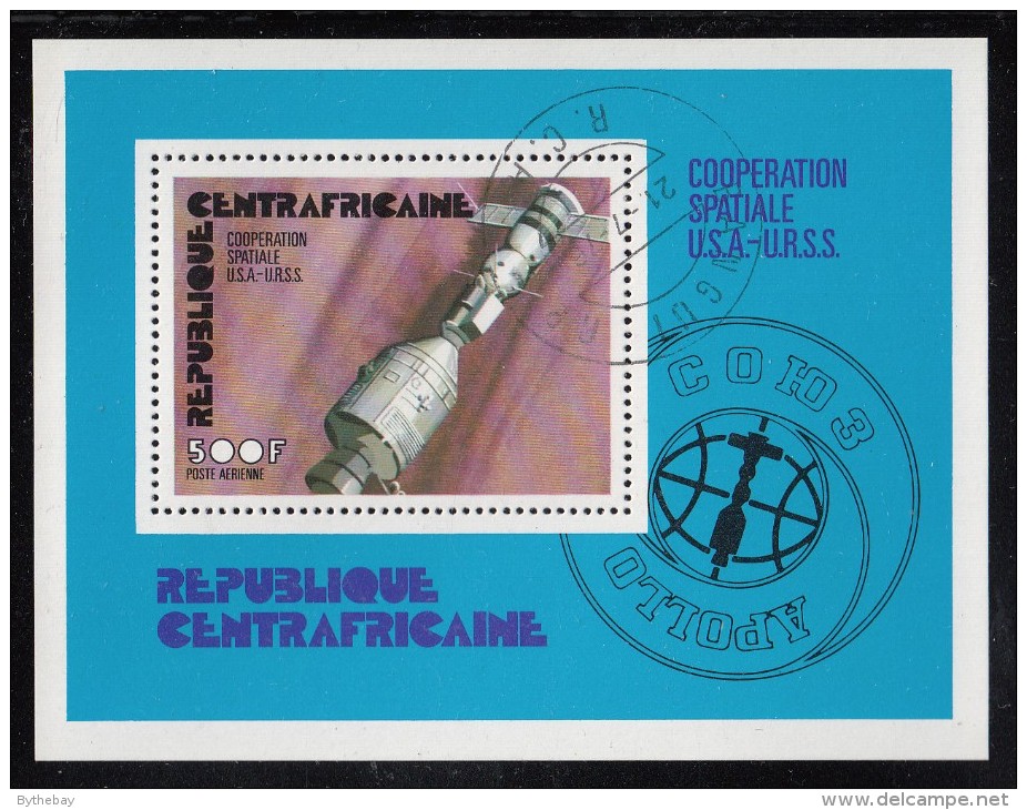 Central African Republic Used Scott #C138 Souvenir Sheet 500fr Apollo-Soyuz Linkup - Russie & URSS