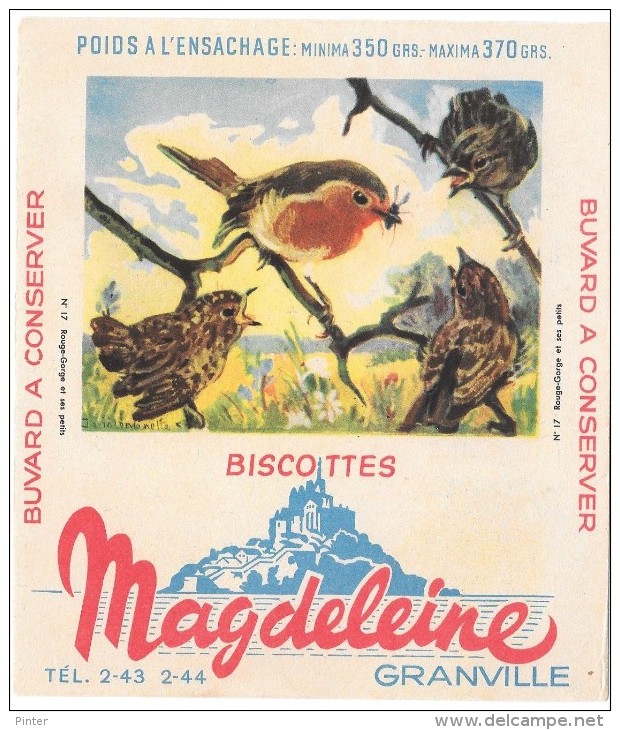 BUVARD - BISCOTTES MAGDELEINE Granville - N° 17 - Rouge-Gorge Et Ses Petits - Zwieback