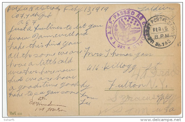 WWI Censor A.E.F. PASSED AS CENSORED A.983 U.S.Army Postal Service No. 740 From Germany - 1901-20