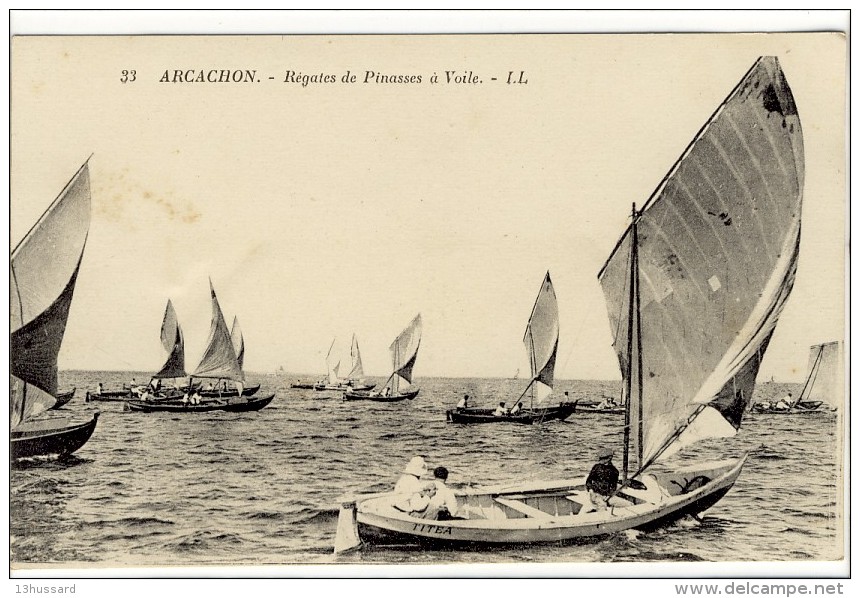 Carte Postale Ancienne Arcachon - Régates De Pinasses à Voile - Bateaux, Voiliers - Arcachon