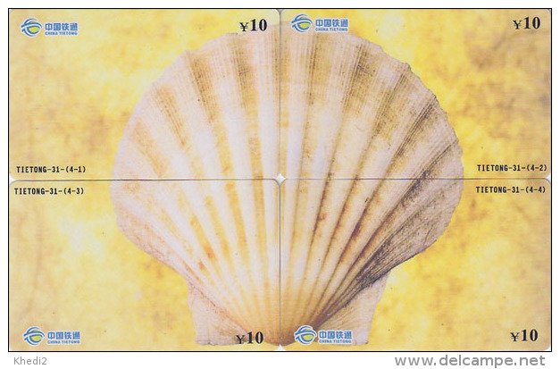 PUZZLE De 4 Télécartes Chine - COQUILLAGE / Coquille Saint-Jacques - SHELL Phonecards - MUSCHEL Telefonkarten - 506 - Puzzles