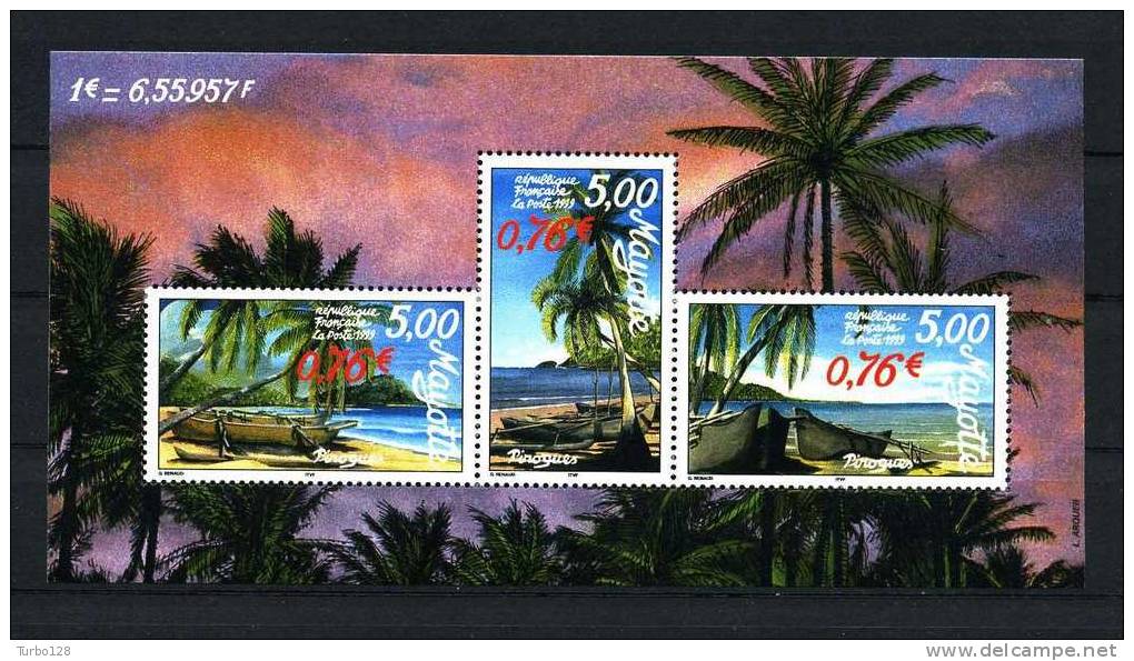 MAYOTTE 1999 Bloc N° 2 **  Neuf = MNH Superbe Bateaux Boats Ships Pirogue Arbres Trees - Blocks & Kleinbögen