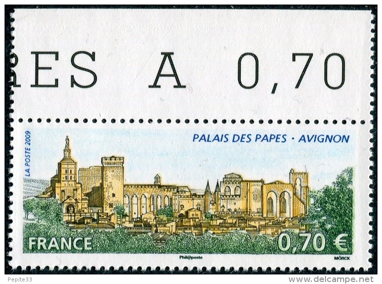 FRANCE 2009  YT N° 4348 HdF MNH ** (Variété Pos 3) 2 Bdes Phosphore Brisées - PALAIS DES PAPES AVIGNON (voir Texte) - Unused Stamps