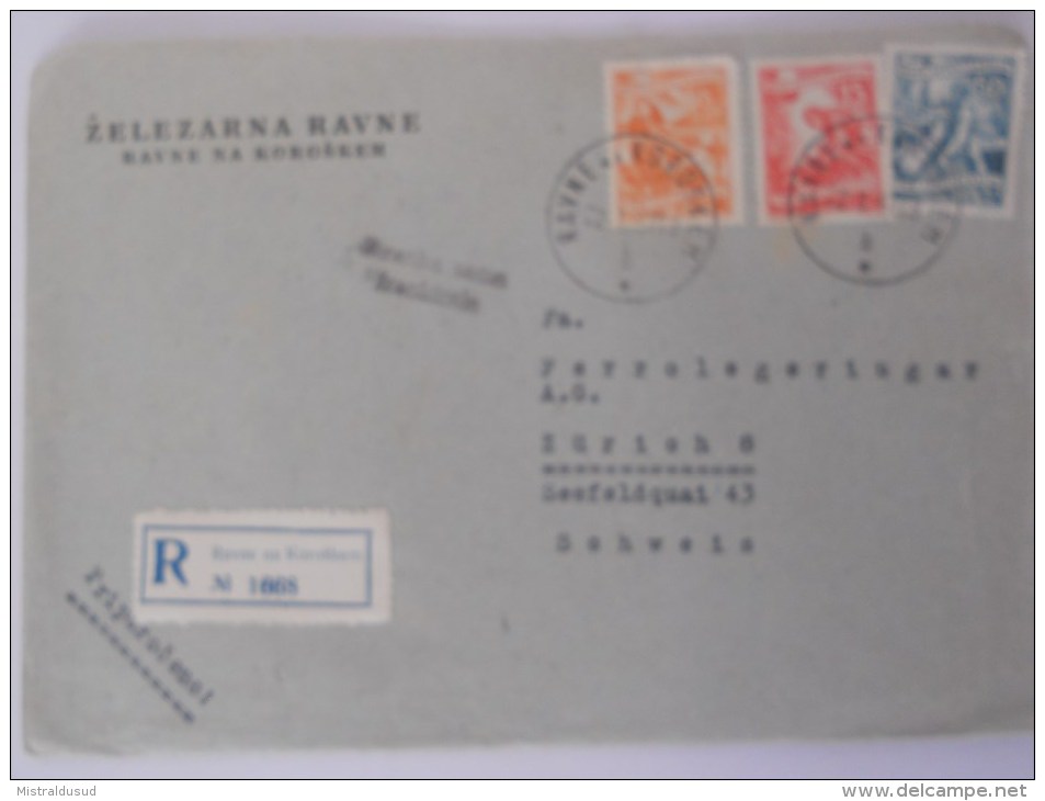 Yougoslavie Lettre Recommande De Ravne 1957 Pour Zurich - Covers & Documents