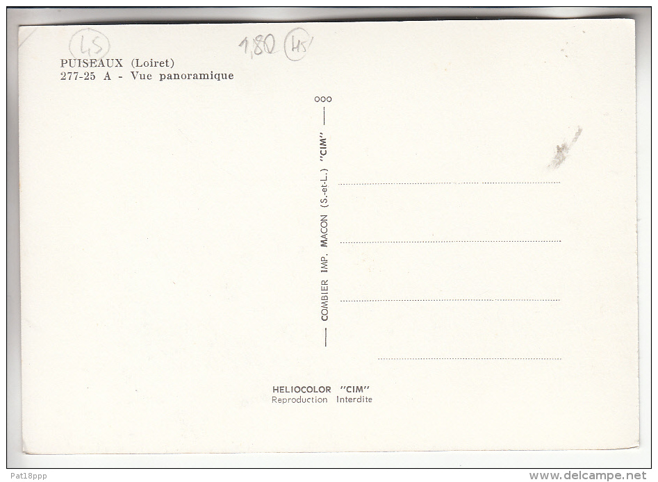 PUISEAUX 45 - Vue Panoramique - CPSM Colorisée GF -Loiret - Puiseaux