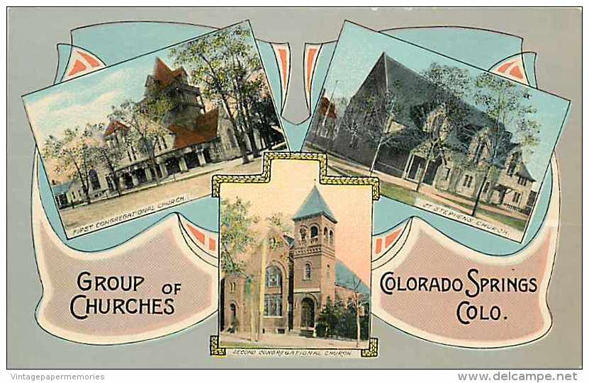 204029-Colorado, Colorado Springs, Group Of Churches, Multi-View, Card No A-20314 - Colorado Springs