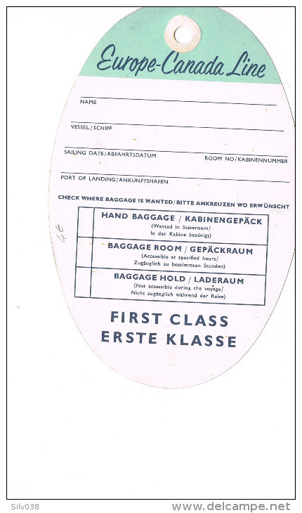 Etiquette à Bagages Europe Canada Line First Class - Baggage Labels & Tags