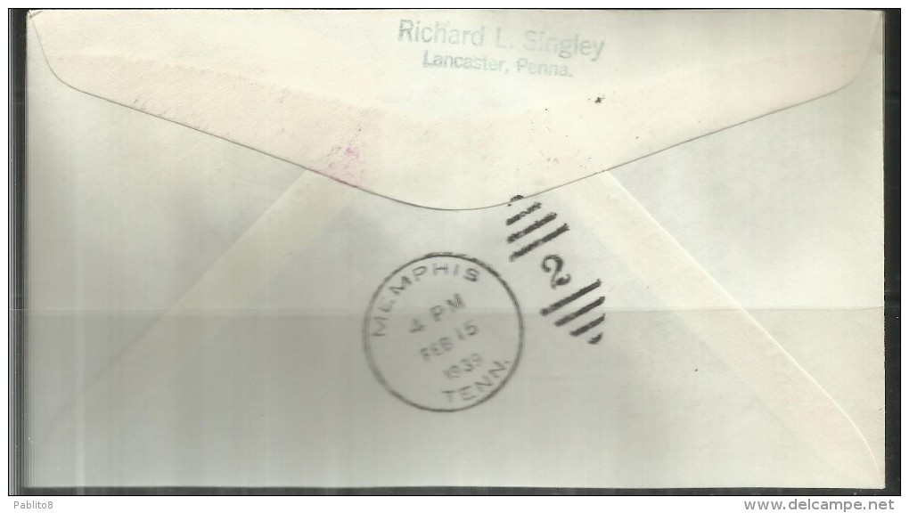 UNITED STATES STATI UNITI USA 15 FEB 1939 TAMPA MEMPHIS VIA AIR MAIL FDC COVER - 1851-1940