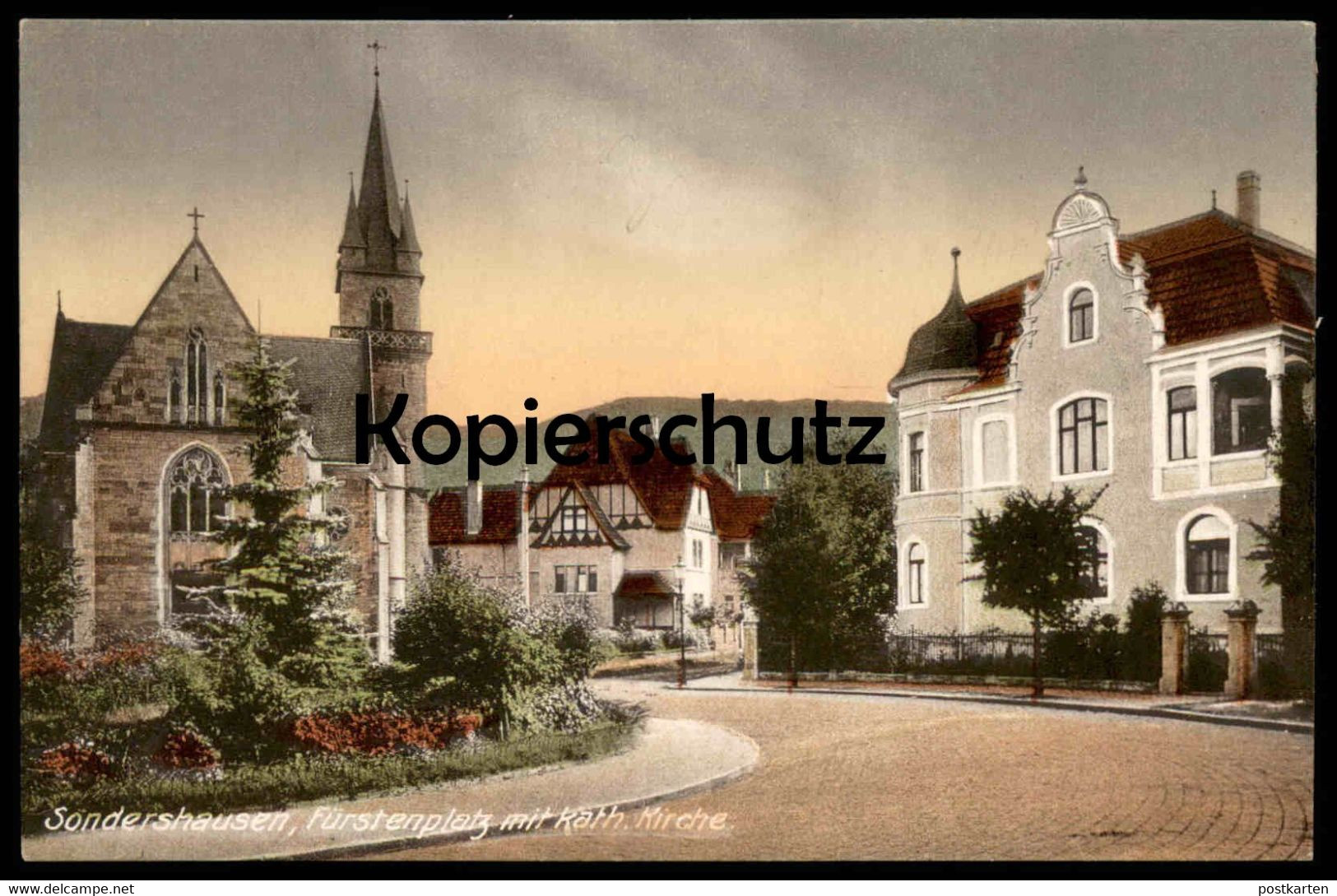 ALTE POSTKARTE SONDERSHAUSEN FÜRSTENPLATZ MIT KATHOLISCHER KIRCHE THÜRINGEN église Church Cpa Postcard AK Anischtskarte - Sondershausen