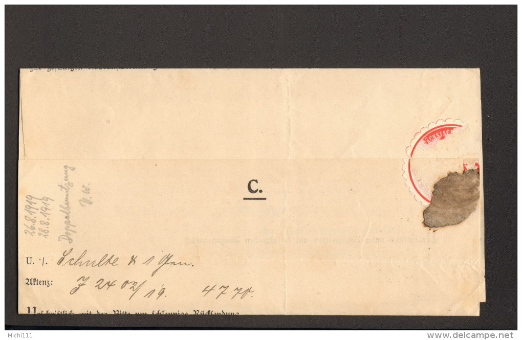 DR Brief V.1919 Aus Eisenach N. Hagen M.Stempel "frei Lt.Ablösung Nr.15" 2 Bilder - Service