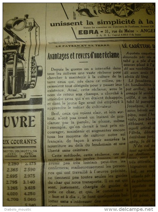 1930 LE BLE, LE VIN journal rare :Toulouse foire aux regrets;CRISE vin et agricole; Lé cadétou dé Bordo-Nobo; La Baïse