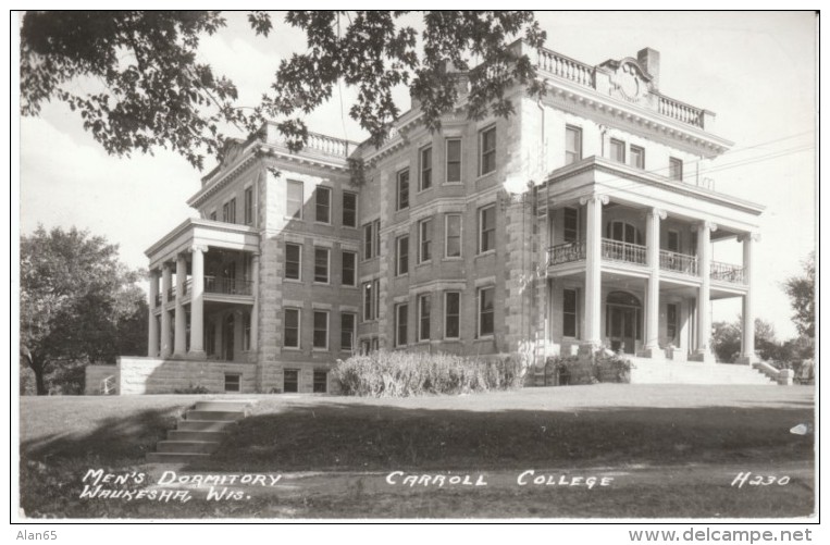 Waukesha WI Wisconsin, Carroll College Men´s Dormitory Building, Architecture, C1940s Vintage Real Photo Postcard - Waukesha