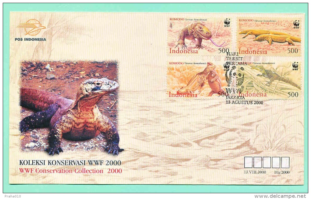 C09005 - Indonesia / First Day Cover (2000) Jakarta: WWF - Varanus Komodoensis (2x National FDC !) - Briefe U. Dokumente