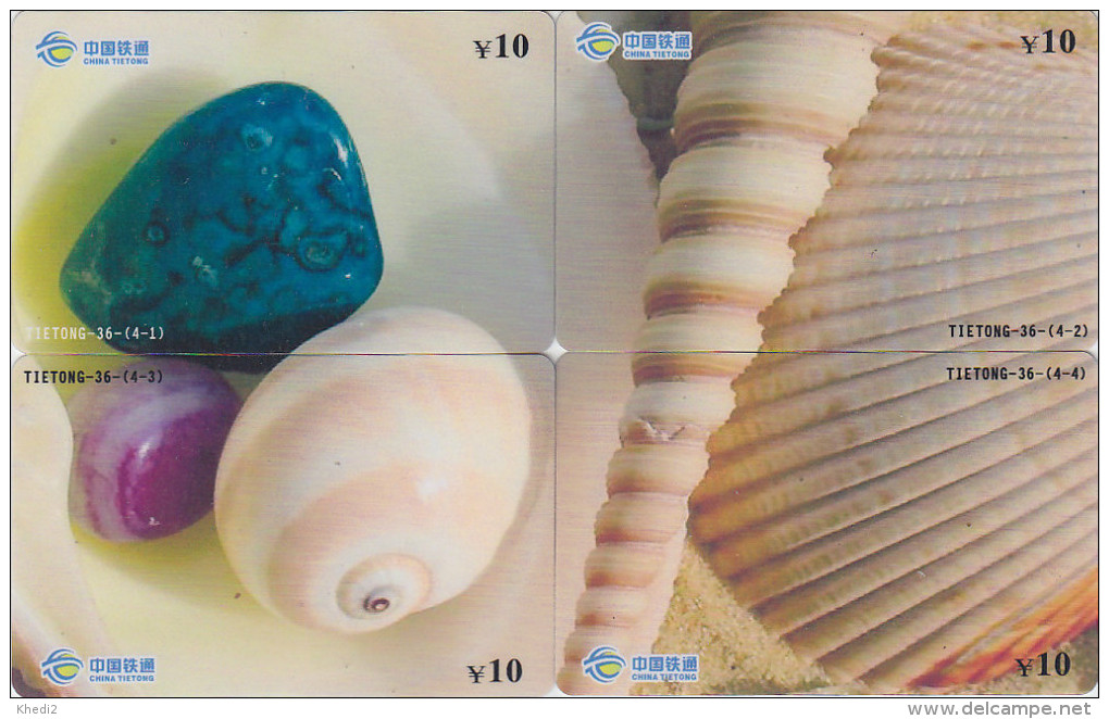 PUZZLE De 4 Télécartes Chine - COQUILLAGE & MINERAL Pierre Précieuse - SHELL Phonecards - MUSCHEL Telefonkarten - 508 - Rompecabezas