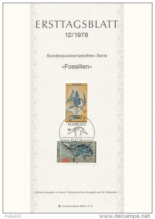 BRD / First Day Sheet (1978/12) 5300 Bonn 1: Fossils (Palaeochiropteryx Tupaiodon, Propalaeotherium Messelense) - Fossilien