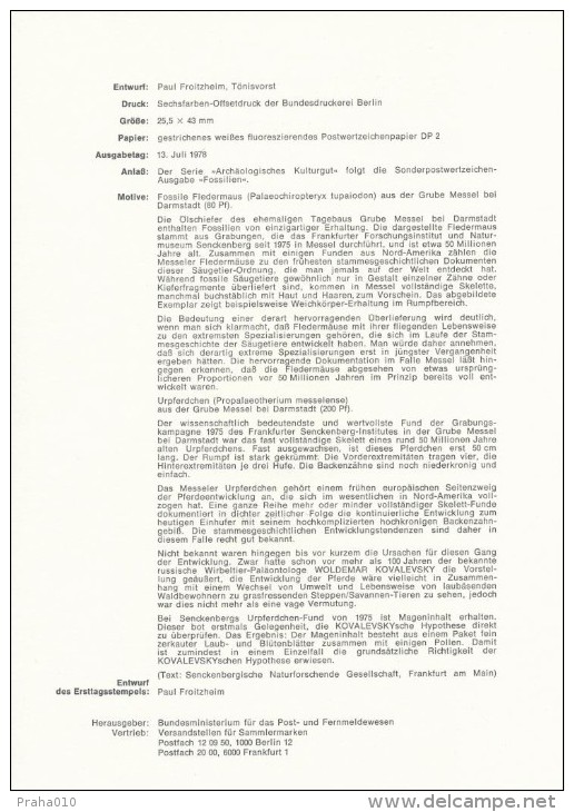 BRD / First Day Sheet (1978/12) 5300 Bonn 1: Fossils (Palaeochiropteryx Tupaiodon, Propalaeotherium Messelense) - Fossiles