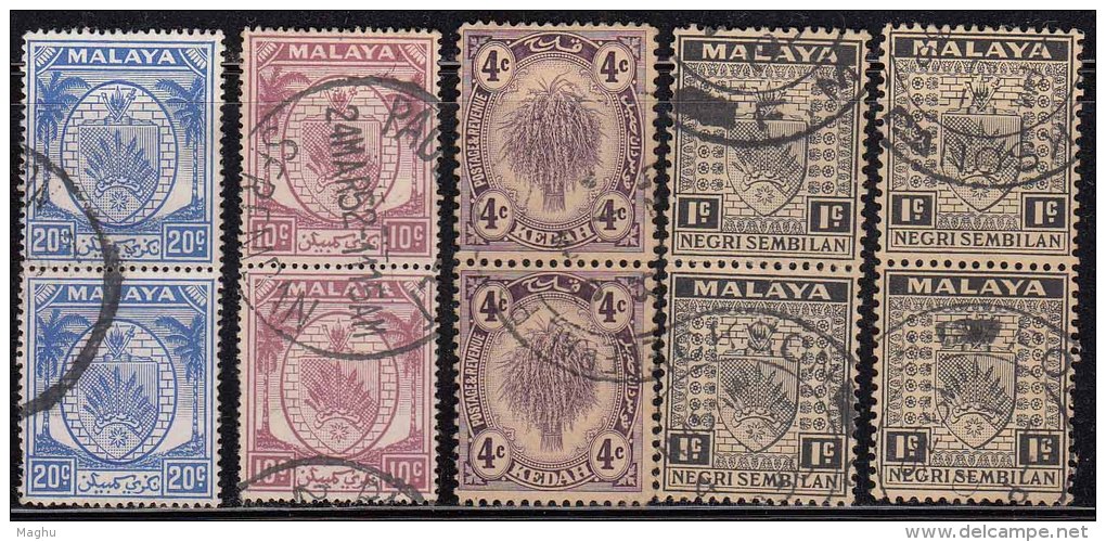 Pair, Pairs, Strip, Negri Sembilan, Kedah, Used  Malaya - Negri Sembilan