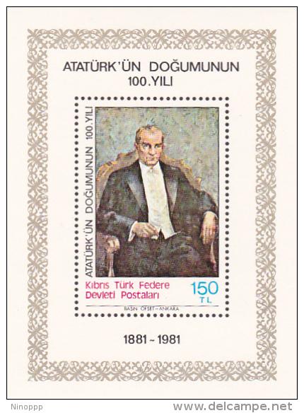 Turkish Republic Of Northern Cyprus 1981 Ataturk Birth Centenary Miniature Sheet MNH - Storia Postale