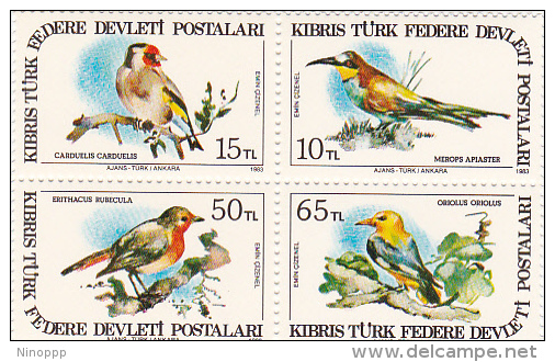 Turkish Republic Of Northern Cyprus 1983 Birds Block 4 MNH - Covers & Documents