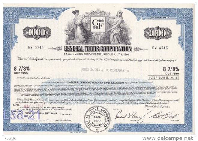 Bond: USA 1971 General Foods Corporation 8 7/8% 1000$ (L58-21) - Other & Unclassified