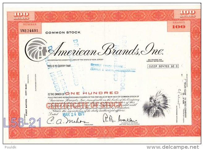 Shares: USA 1971 American Brands Inc. 100 Shares (L58-21) - Other & Unclassified