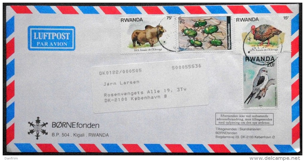 Rwanda Air Mail Cover Children's Foundation  Sent To Denmark  ( Lot 3667 ) - Autres & Non Classés