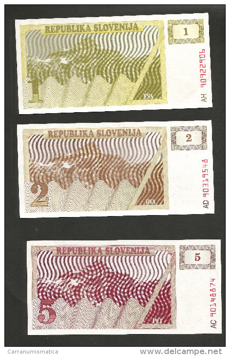 [NC] SLOVENIA - REPUBLIKA SLOVENIJA - 1 / 2 / 5 / 10 / 50 TOLARJEV (1990) - LOT Of 5 DIFFERENT BANKNOTES - Slovenia