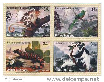 MNU-BK1-007a MDB MDA MDS ¤ UNITED NATIONS 2001 4w In Serie ¤ ENDANGERED SPECIES Of The WORLD BIRDS REPTILS  MONKEYS - Unclassified