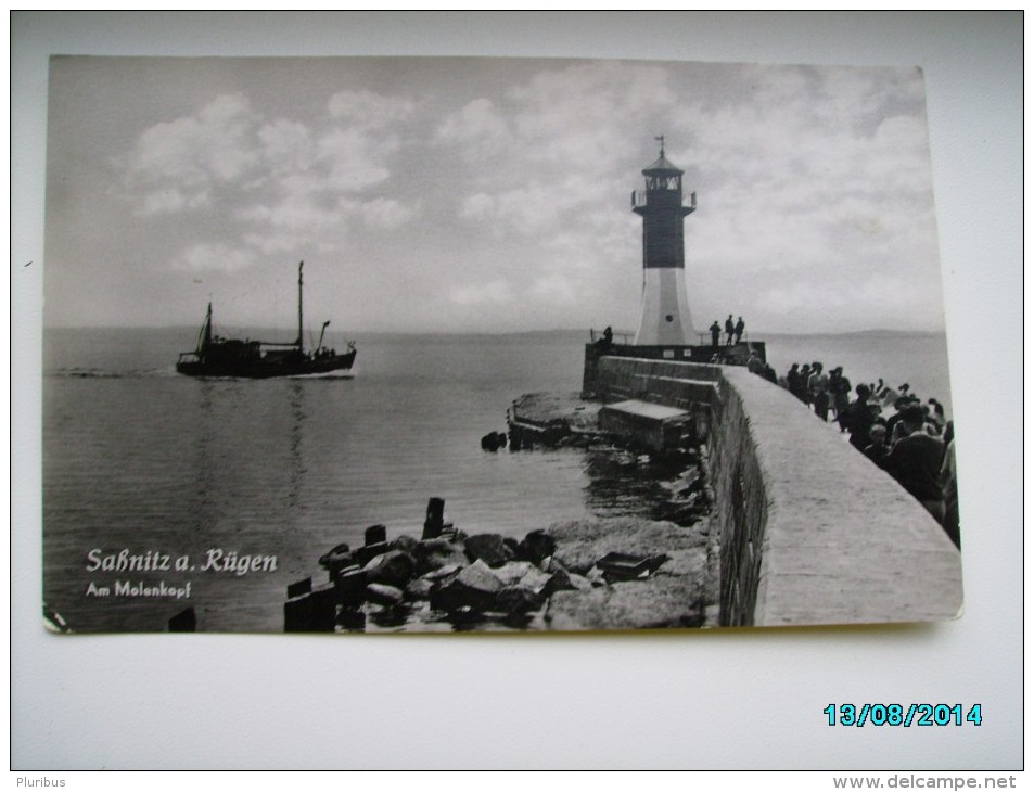 SAANITZ  A. RÜGEN , AM MOLENKOPF , LIGHTHOUSE  LEUCHTTURM , FISHING BOAT ,  OLD POSTCARD, 0 - Sassnitz