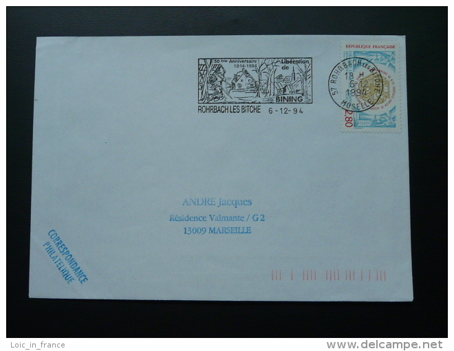 57 Moselle Rohrbach Les Bitche Libération - Flamme Sur Lettre Postmark On Cover - Seconda Guerra Mondiale