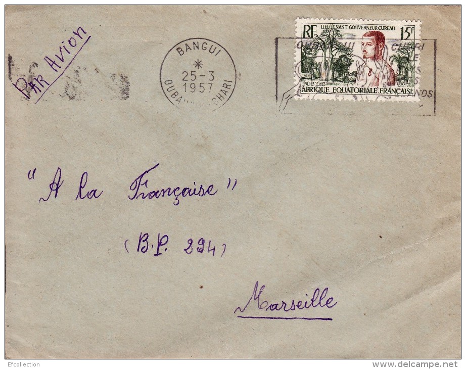 BANGUI OUBANGUI CHARI AFRIQUE COLONIE FRANCAISE LETTRE PAR AVION VIA FRANCE LIEUTENANT GOUVERNEUR CUREAU MARCOPHILIE - Lettres & Documents