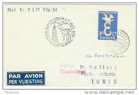 Luchtpost/Airmail 1e KLM Vlucht 16 April 1959  Amsterdam-Tunis - Poststempels/ Marcofilie