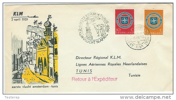 Luchtpost/Airmail 1e KLM Vlucht Amsterdam-Tunis   2 April 1959 - Poststempels/ Marcofilie