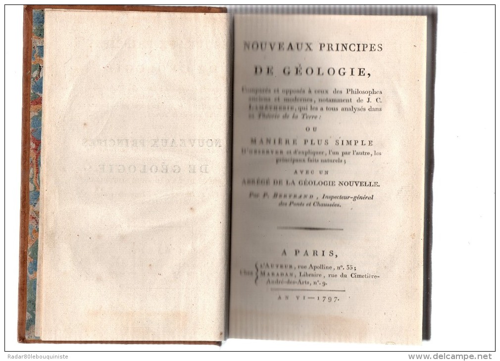 Nouveaux Principes De Géologie .Philippe BERTRAND.XVI-538 Pages.An-VI(1797)In-8 - 1701-1800
