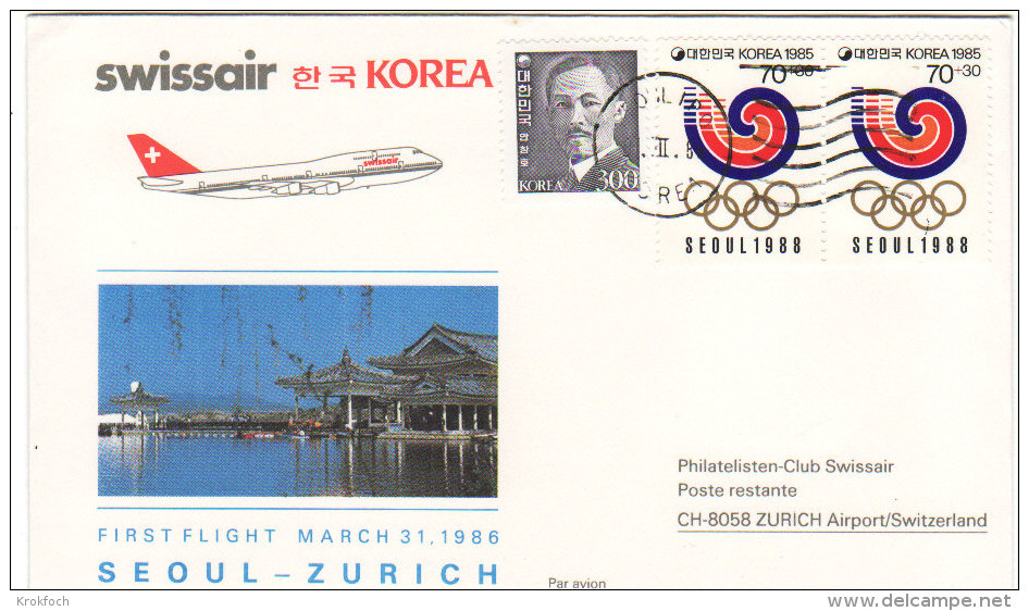 Seoul Zurich 1986 - Corée Korea Par Swissair - Erstflug Inaugural Flight 1er Vol - Suisse - Korea (Süd-)