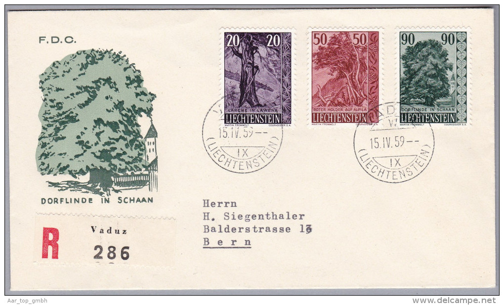 Liechtenstein 1959-IV-15 Vaduz FDC R-Brief Nach Bern - Storia Postale