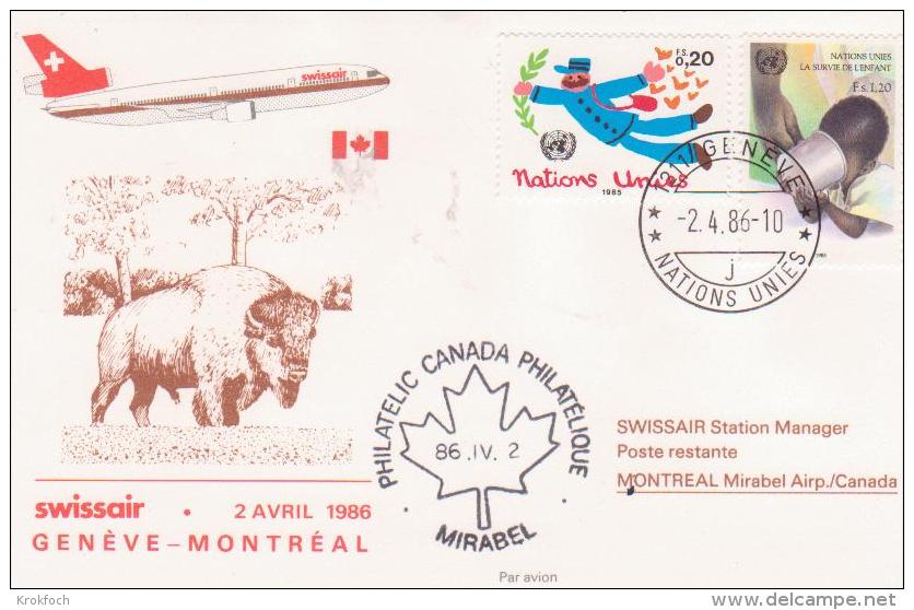 Genève ONU UNO Montréal Mirabel 1986 - Canada Par Swissair - Erstflug Inaugural Flight 1er Vol - Suisse Bison - Eerste Vluchten
