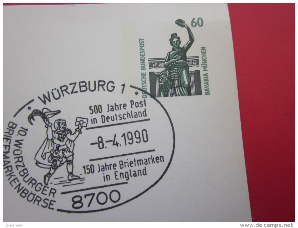 Deutsche Bundespost Allemagne Entiers Postaux  Wurzburg  8/4/1990 > 500 Jahre Post >> One Penny > 6..5.1840 - Bildpostkarten - Gebraucht
